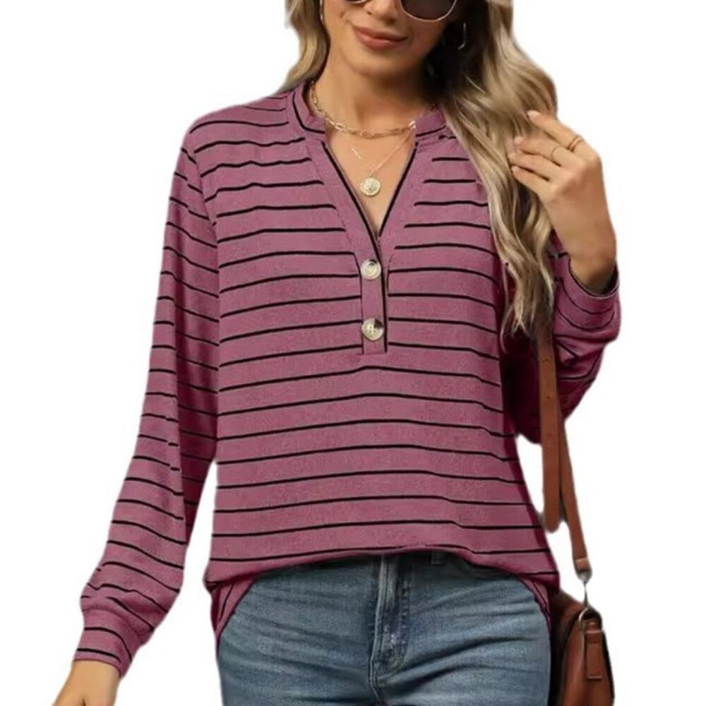 Burgandy Striped Henley